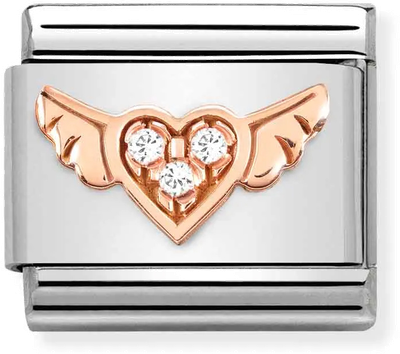 Nomination Classic Winged Heart Rose Gold & Steel Charm 430305/34