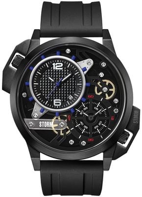 STORM Herren-Dualaton-Kautschuk, schieferblau (47 mm), schwarzes Zifferblatt/schwarzes Kautschukarmband 47540/SL/B
