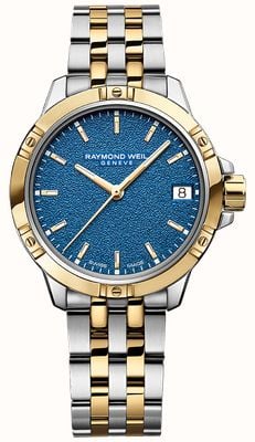 Raymond Weil Quartz classique Tango (30 mm) cadran bleu givré / bracelet en acier inoxydable bicolore 5960-STP-50061