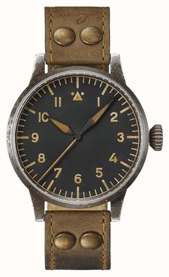 Laco 海德堡erbstück自动腕表（39毫米）古董黑色表盘/复古棕色小牛皮表带 862098