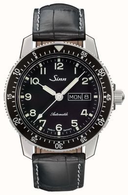Sinn 104 st sa классические часы для пилотов черный кожаный ремешок 104.011 BLACK ALLIGATOR EFFECT WHITE STITCH