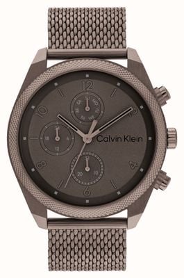 Calvin Klein Męska brązowa tarcza Impact (44 mm) / brązowa stalowa bransoleta typu mesh 25200361