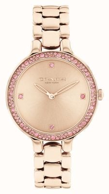Coach Chelsea Feminino | discagem em ouro rosa | conjunto de cristal | pulseira de aço inoxidável de ouro rosa 14504126