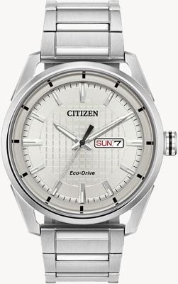 Citizen Relógio masculino com pulseira de aço inoxidável eco-drive movido a energia solar AW0080-57A