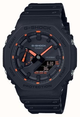 Casio Orangefarbene Details der G-Shock 2100 Utility Black Series GA-2100-1A4ER