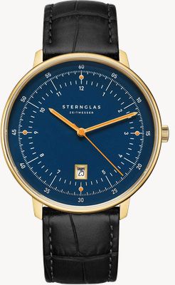 STERNGLAS Cuarzo Hamburgo (42 mm), esfera azul / correa de piel negra clásica S01-HH07-HE03