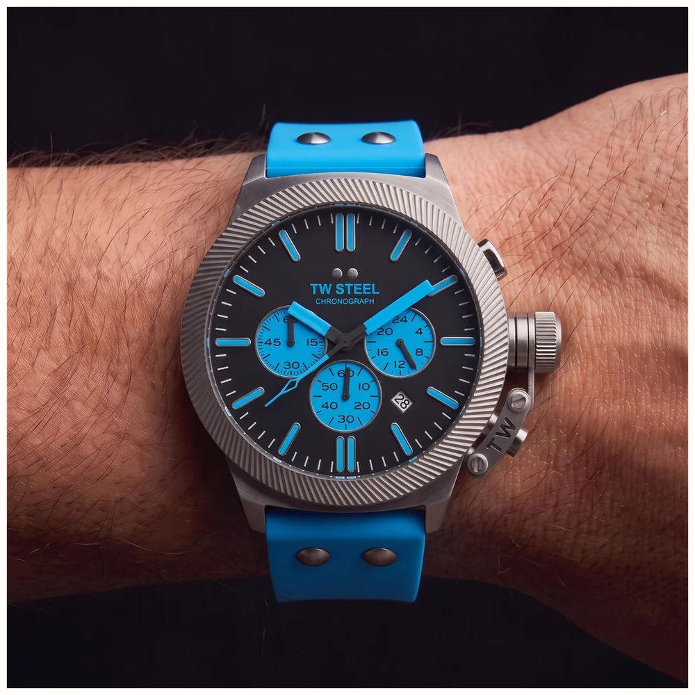 TW Steel Canteen Quartz Chronograph (45mm) Black Dial / Blue Silicone Strap Watch CS131 - vista alternativa 5