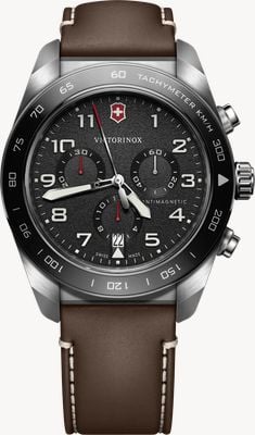 Victorinox 瑞士军表石英计时码表（42毫米）黑色表盘/棕色皮革表带 242046
