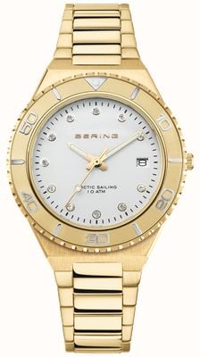 Bering Женские часы для арктического плавания (36 мм) серебряный циферблат / браслет из нержавеющей стали с золотым напылением 18936-734