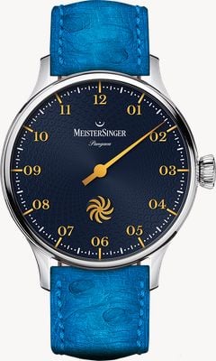 MeisterSinger Pangaea automatique (40 mm) cadran bleu profond à aiguilles fermata / bracelet en cuir bleu PDS917G-SF014