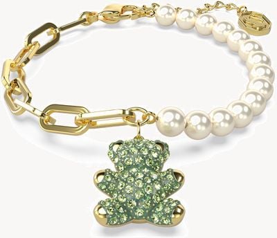 Swarovski Teddy Bracelet Gold-Tone Plated Pearl Beads Green Crystals 5669167