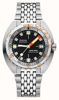 DOXA Sub 300t Sharkhunter (42,5 mm) cadran noir emblématique / bracelet en acier inoxydable grain de riz 840.10.101.10
