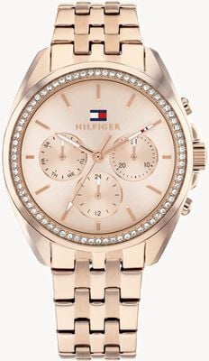 Tommy Hilfiger Reloj multifunción Mellie (36 mm) con esfera en oro rosa y brazalete de acero inoxidable en oro rosa. 1782804