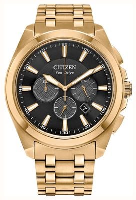 Citizen Eco-drive chronograaf (44 mm) zwarte wijzerplaat / gouden pvd roestvrijstalen armband CA4512-50E