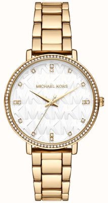 Michael Kors femminile | piper | quadrante con pietra bianca | bracciale in acciaio pvd oro MK4666