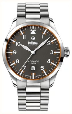 Tutima Glashütte Flieger Automatik (41 mm), Zifferblatt in Gunmetal-Grau, Armband aus Edelstahl 6105-04