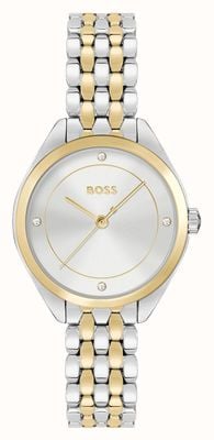 BOSS Mae (30mm) mostrador prateado / ouro bicolor e pulseira de aço inoxidável 1502724