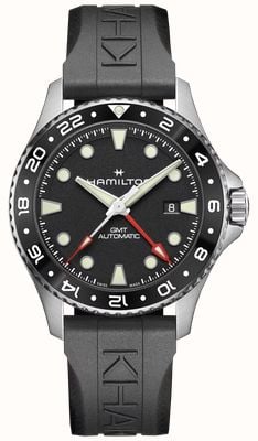 Hamilton Khaki Navy Scuba GMT Automatik (43 mm) schwarzes Zifferblatt / schwarzes Kautschukarmband H82555330