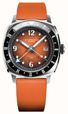 Duckworth Prestex Rivington GMT (42 mm), orangefarbenes Fumé-Waffelzifferblatt / orangefarbenes Kautschuk D489-05-OR