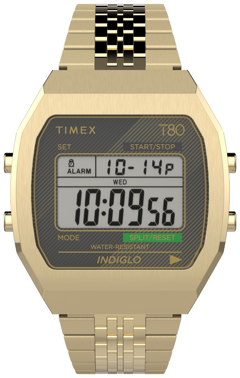 Timex T80 Digital Display Gold-Tone Stainless Steel Bracelet Watch