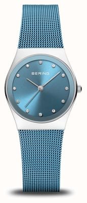 Bering Reloj clásico para mujer (27 mm) con esfera azul y pulsera de malla de acero inoxidable azul. 12927-308