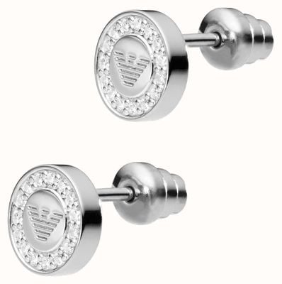 Emporio Armani Round Crystal Set Eagle Logo Stud Earrings EG3053040