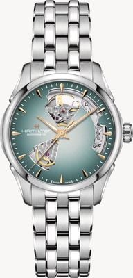 Hamilton Jazzmaster Open-Heart Automatik (36 mm) türkisfarbenes Zifferblatt mit Farbverlauf / Edelstahlarmband H32215143