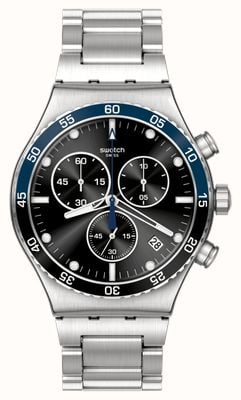 Swatch Mostrador preto irony azul escuro / pulseira de aço inoxidável YVS507G