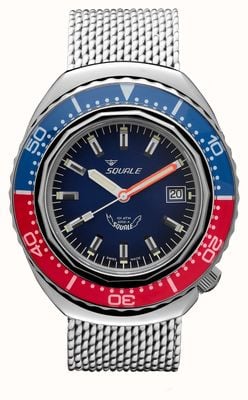 Squale 2002 mostrador azul-vermelho (44 mm) azul / pulseira de malha de aço inoxidável 2002.SS.BLR.BL.ME22