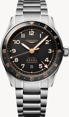 LONGINES Spirit Zulu Time GMT Automatik (42 mm) schwarzes Zifferblatt / Edelstahlarmband L38124506