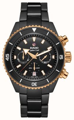 RADO Chronographe Captain Cook en céramique haute technologie (43 mm), cadran noir / bracelet en céramique haute technologie noire R32190153
