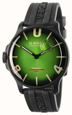 U-Boat Dunkelrotes PVD-Zifferblatt (46,5 mm) mit edlem Sonnenschliff in Grün / schwarzes Armband aus vulkanisiertem Kautschuk 8698/E