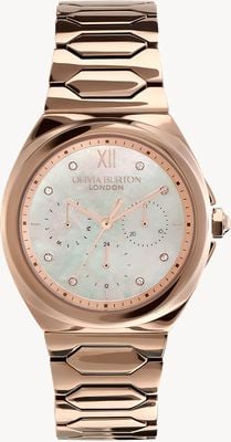 Olivia Burton Sportliches, luxuriöses Perlmuttzifferblatt (36 mm) / roségoldfarbenes Edelstahlarmband 24000151