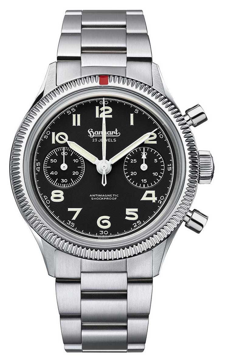 Hanhart 417 es 1954 (39 mm) cadran noir / bracelet en acier montre