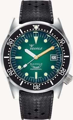 Squale 1521 Green Ray (42mm) esfera verde ahumada / correa de goma negra reloj 1521PROFGR.HT