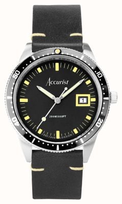 Accurist Homens de mergulho | mostrador preto | pulseira de couro preto 72001