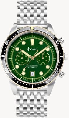 Accurist メンズ ダイブクロノグラフ (42mm) グリーン文字盤 / ステンレススチールブレスレット 72003