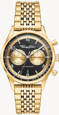 Thomas Sabo | buntownik w sercu | męskie | bransoletka w odcieniu złota | czarna tarcza | WA0376-264-203-40