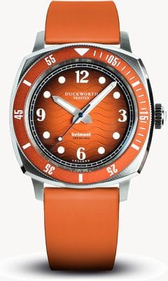 Duckworth Prestex Belmont-Herrenuhr (42 mm) mit orangefarbenem Zifferblatt und orangefarbenem Kautschukarmband D328-05-OR