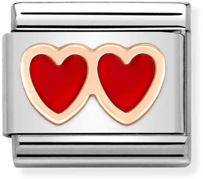 Nomination Classic Double Heart 9ct Rose Gold & Steel Enamel Charm 430202/13