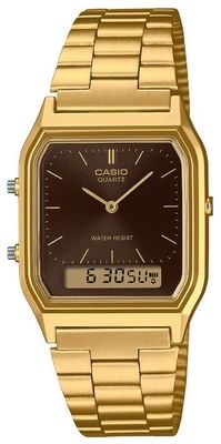 Casio Montre vintage série AQ-230 (29,8 mm) avec cadran marron soleillé et bracelet en acier inoxydable PVD or AQ-230GA-5AMQYES