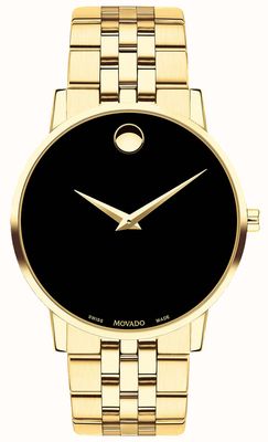 Movado Men's Museum Gold Plated Bracelet/Case Black Dial 0607203