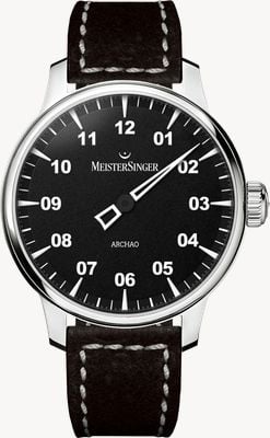 MeisterSinger Archao automatic (43 mm) z czarną, ziarnistą tarczą / czarnym skórzanym paskiem AR902