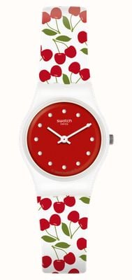 Swatch Mostrador vermelho Cerise moi (25 mm) / pulseira de silicone cereja vermelha e branca LW167