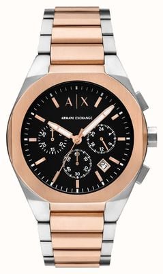 Armani Exchange Cronografo al quarzo (42 mm) quadrante nero / bracciale in acciaio inossidabile bicolore AX4181
