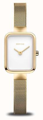 Bering Classic Petite Square | White Dial | Gold PVD Steel Mesh 14520-334