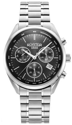 Roamer Męski profesjonalny chronograf (42 mm) z czarną tarczą i bransoletą ze stali nierdzewnej 993819 41 85 20