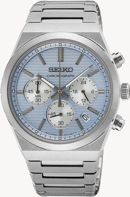 Seiko Essential Time Chronograph (40 mm) himmelblaues Zifferblatt / Edelstahlarmband SSB459P1