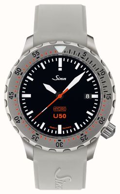 Sinn U50 hydro 5000m (41mm) mostrador preto / pulseira de silicone branca 1051.010 WHITE SILICONE