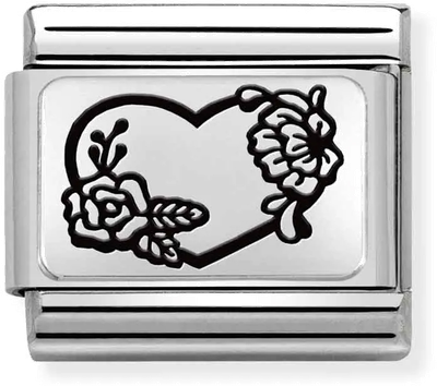 Nomination Classic PLATES Steel And Silver 925 Heart Flowers Charm 330111/28